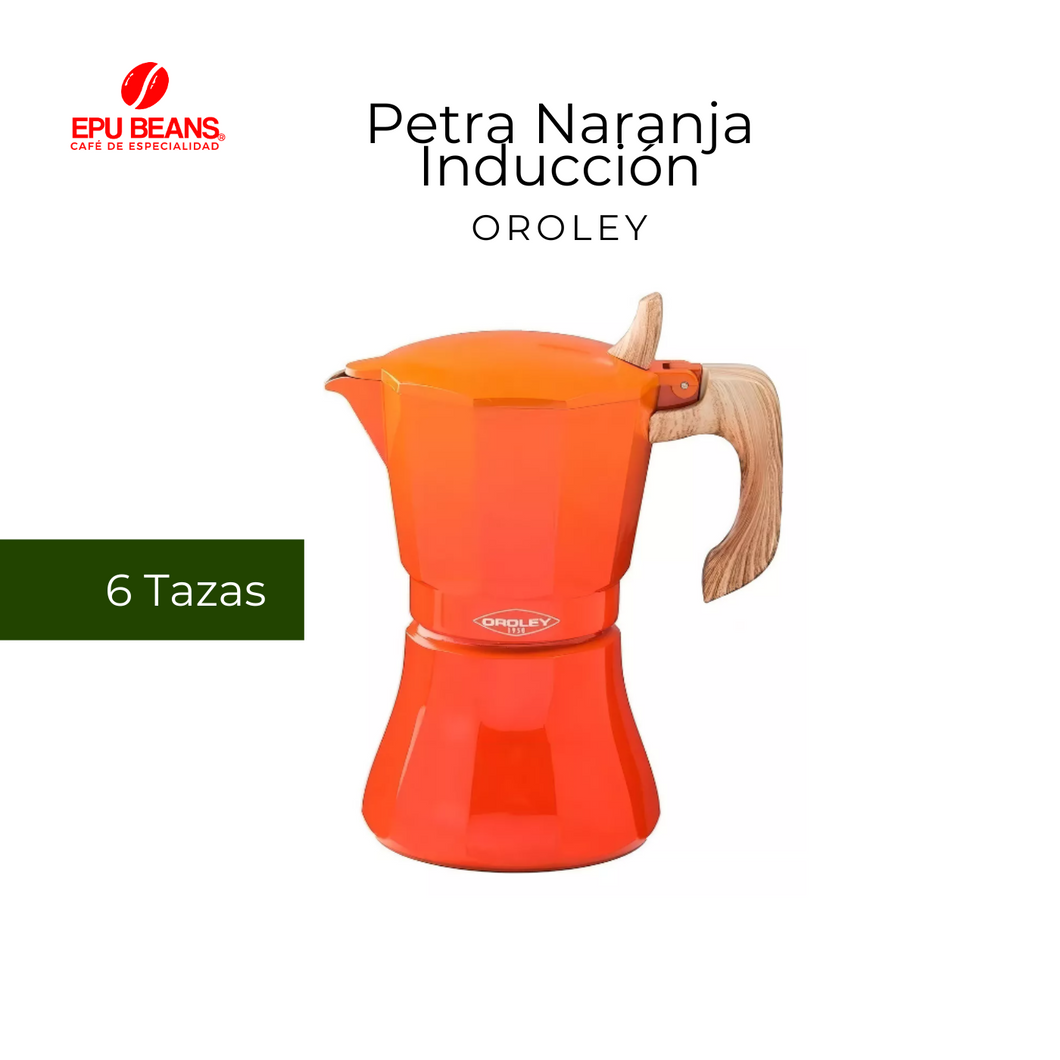 Cafetera Italiana Inducción Modelo Petra Naranja 6 Tazas Marca Oroley
