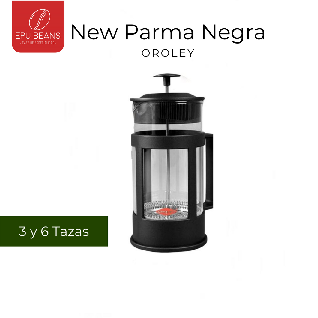 Prensa Francesa Modelo New Parma Negra Marca Oroley 3 y 6 tazas